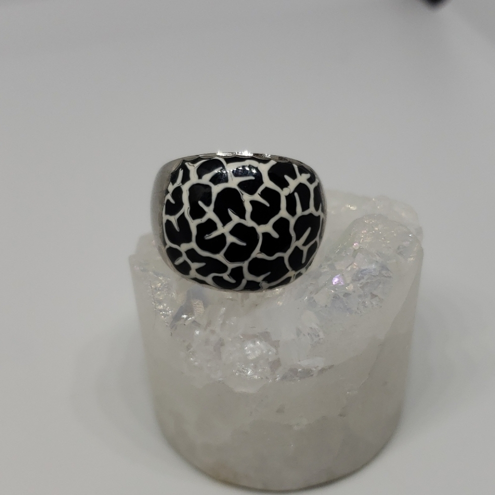 Sterling silver black and white animal print ring